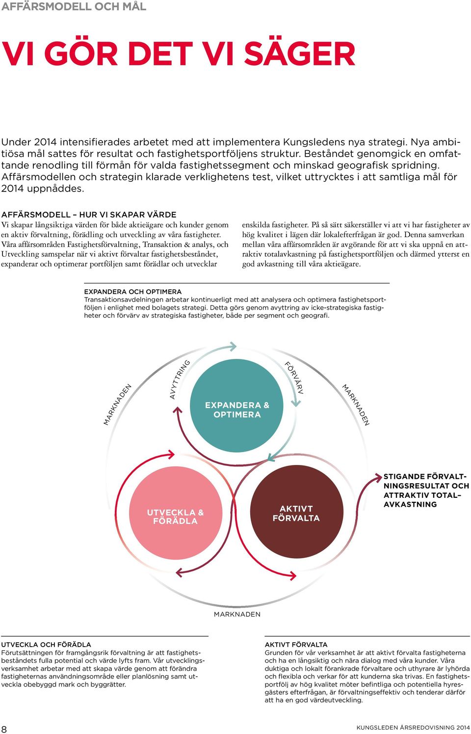 Affärsmodellen och strategin klarade verklighetens test, vilket uttrycktes i att samtliga mål för 2014 uppnåddes.