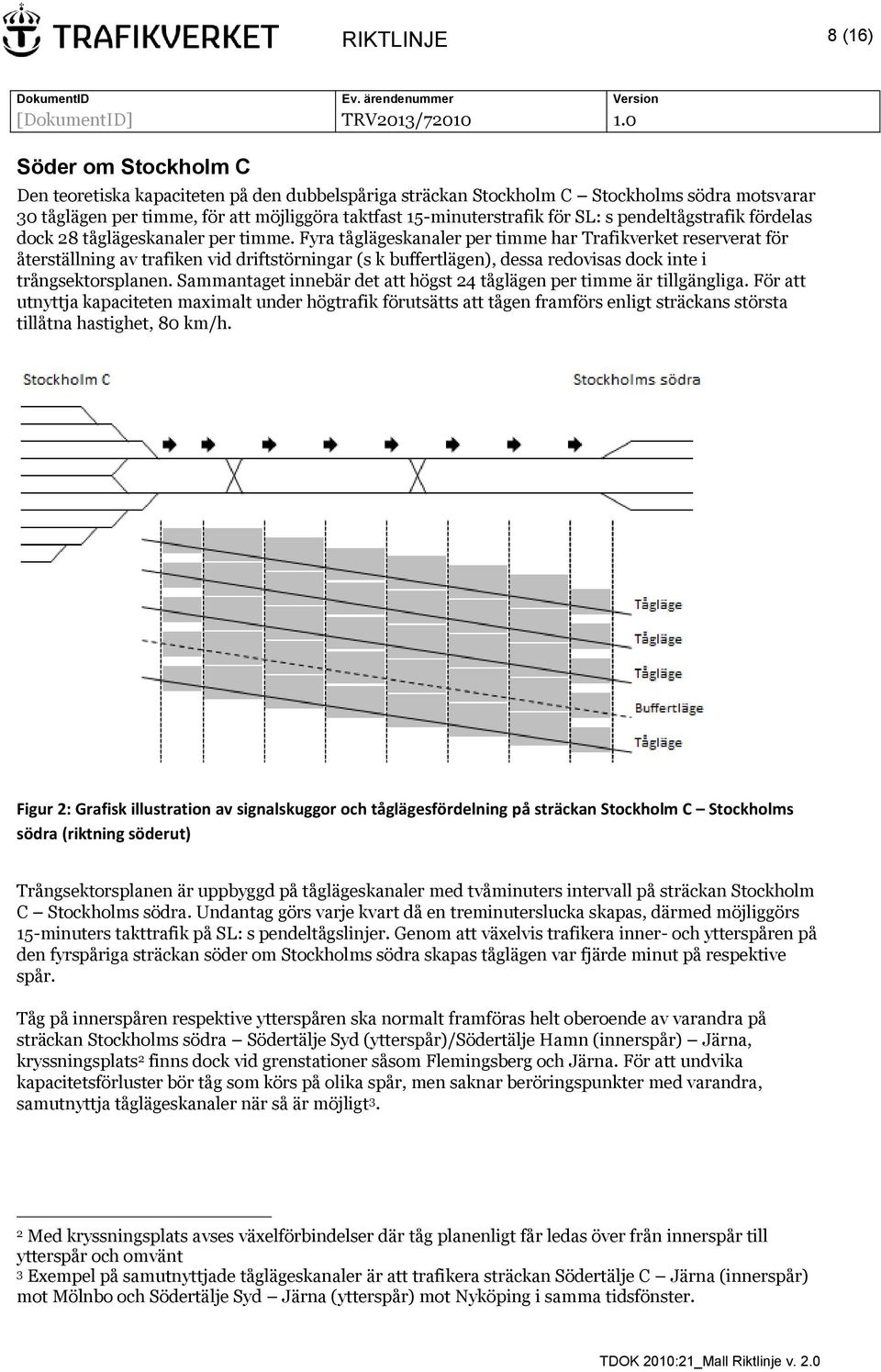 Fyra tåglägeskanaler per timme har Trafikverket reserverat för återställning av trafiken vid driftstörningar (s k buffertlägen), dessa redovisas dock inte i trångsektorsplanen.