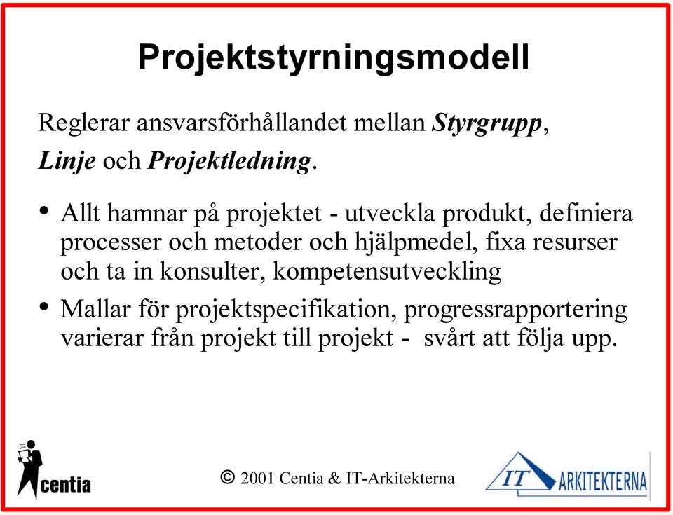 Allt hamnar på projektet - utveckla produkt, definiera processer och metoder och