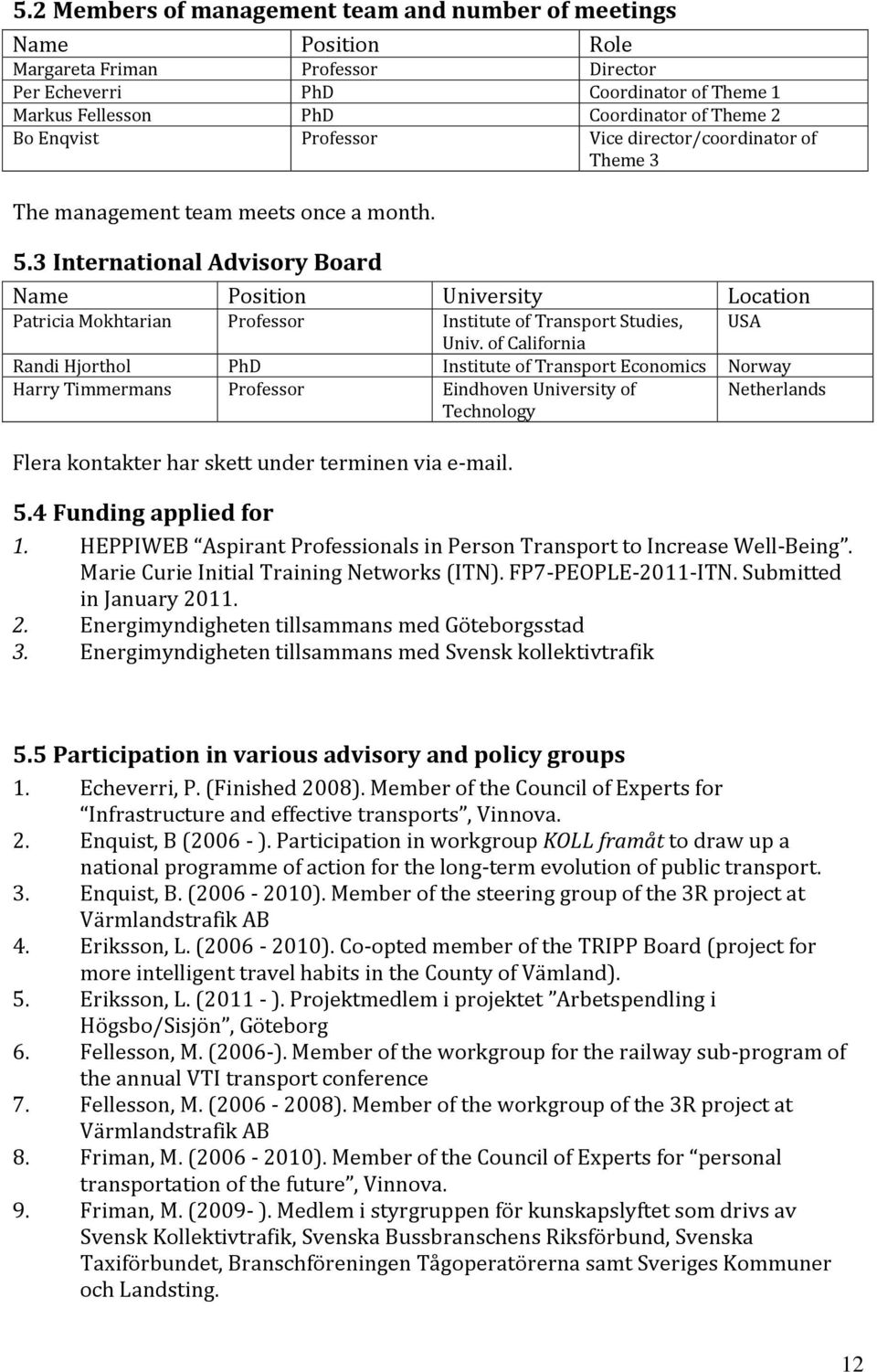 3 International Advisory Board Name Position University Location Patricia Mokhtarian Professor Institute of Transport Studies, USA Univ.