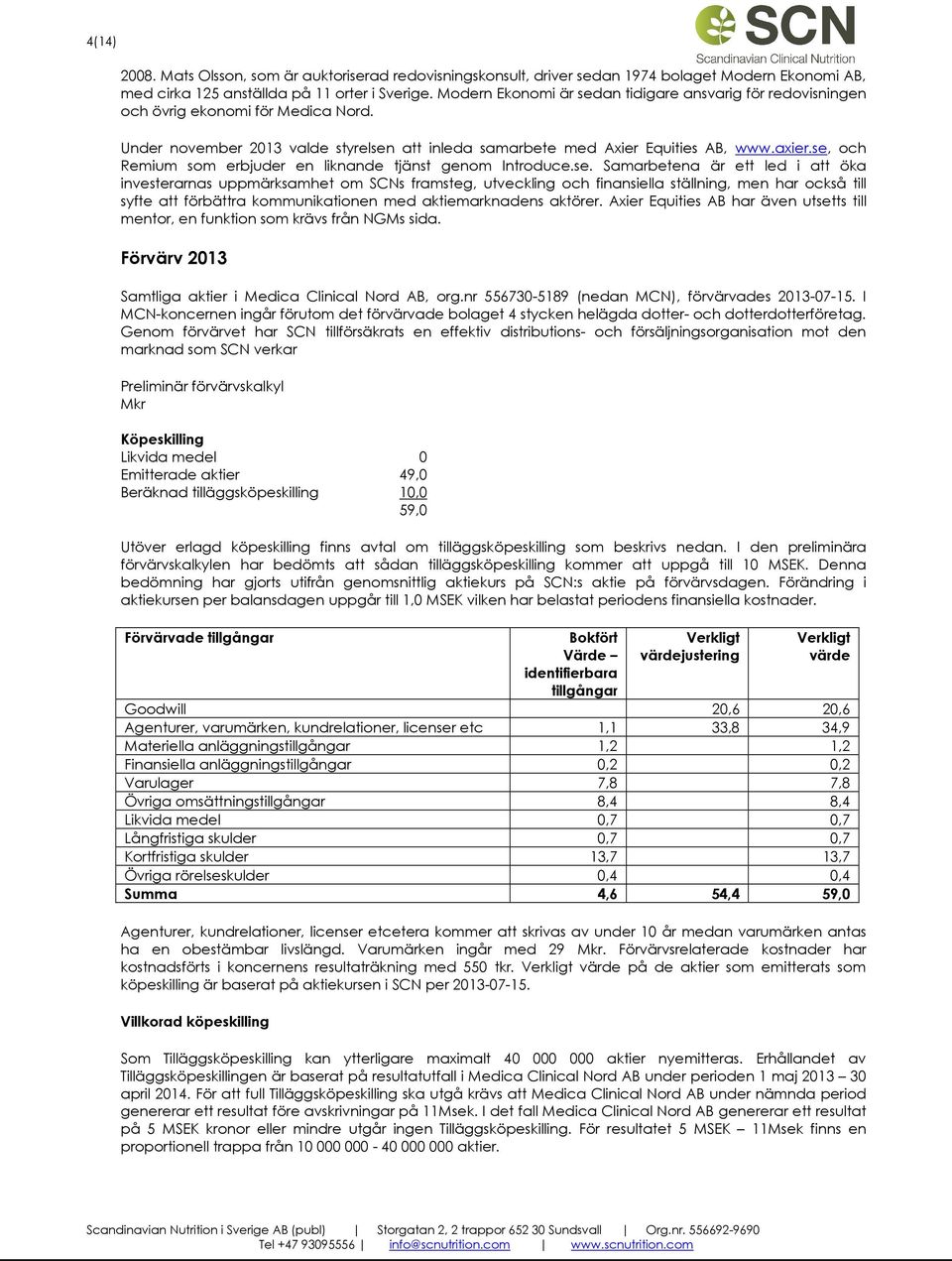 se, och Remium som erbjuder en liknande tjänst genom Introduce.se. Samarbetena är ett led i att öka investerarnas uppmärksamhet om SCNs framsteg, utveckling och finansiella ställning, men har också