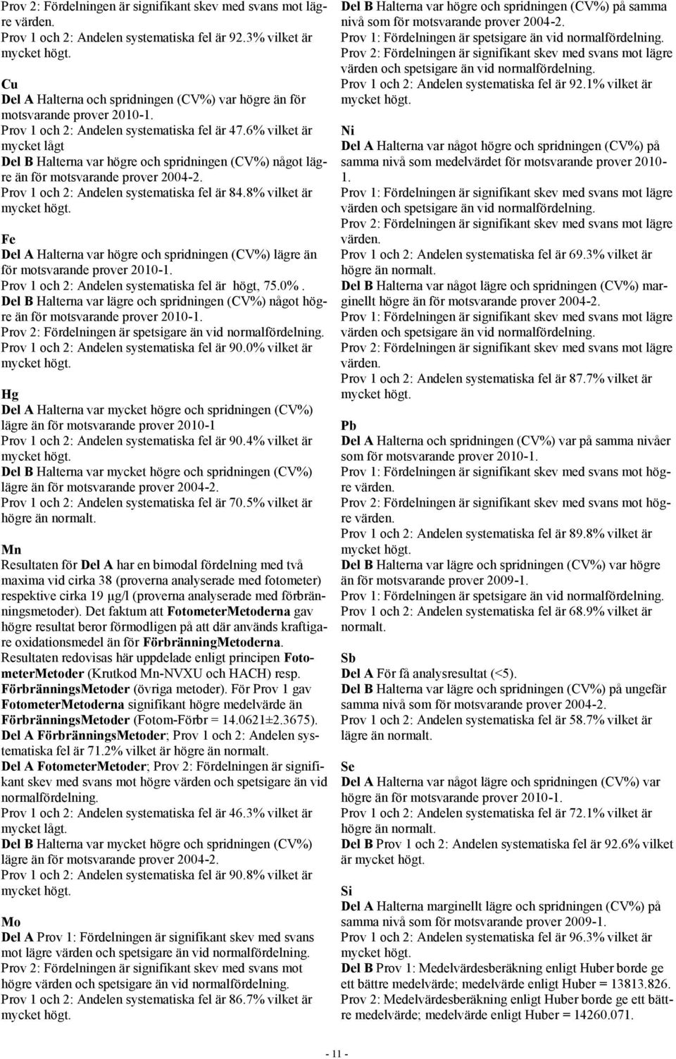 6% vilket är mycket lågt Del B Halterna var högre och spridningen (CV%) något lägre än för motsvarande prover 4-. Prov och : Andelen systematiska fel är 84.8% vilket är mycket högt.