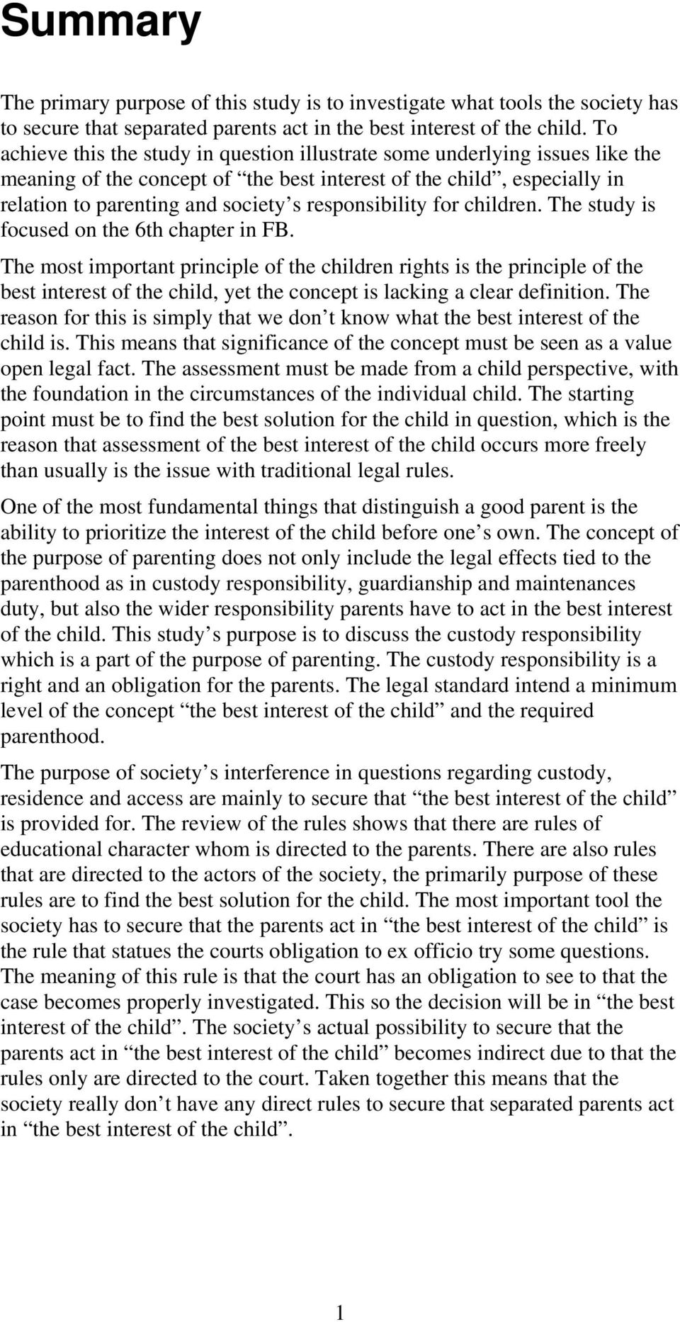 responsibility for children. The study is focused on the 6th chapter in FB.