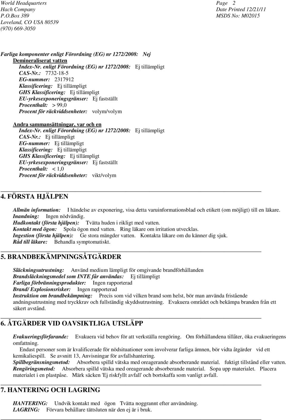 volym/volym Andra sammansättningar, var och en CAS-Nr.