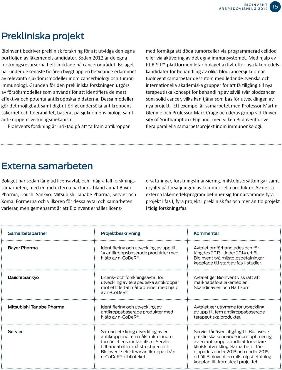 Bolaget har under de senaste tio åren byggt upp en betydande erfarenhet av relevanta sjukdomsmodeller inom cancerbiologi och tumörimmunologi.