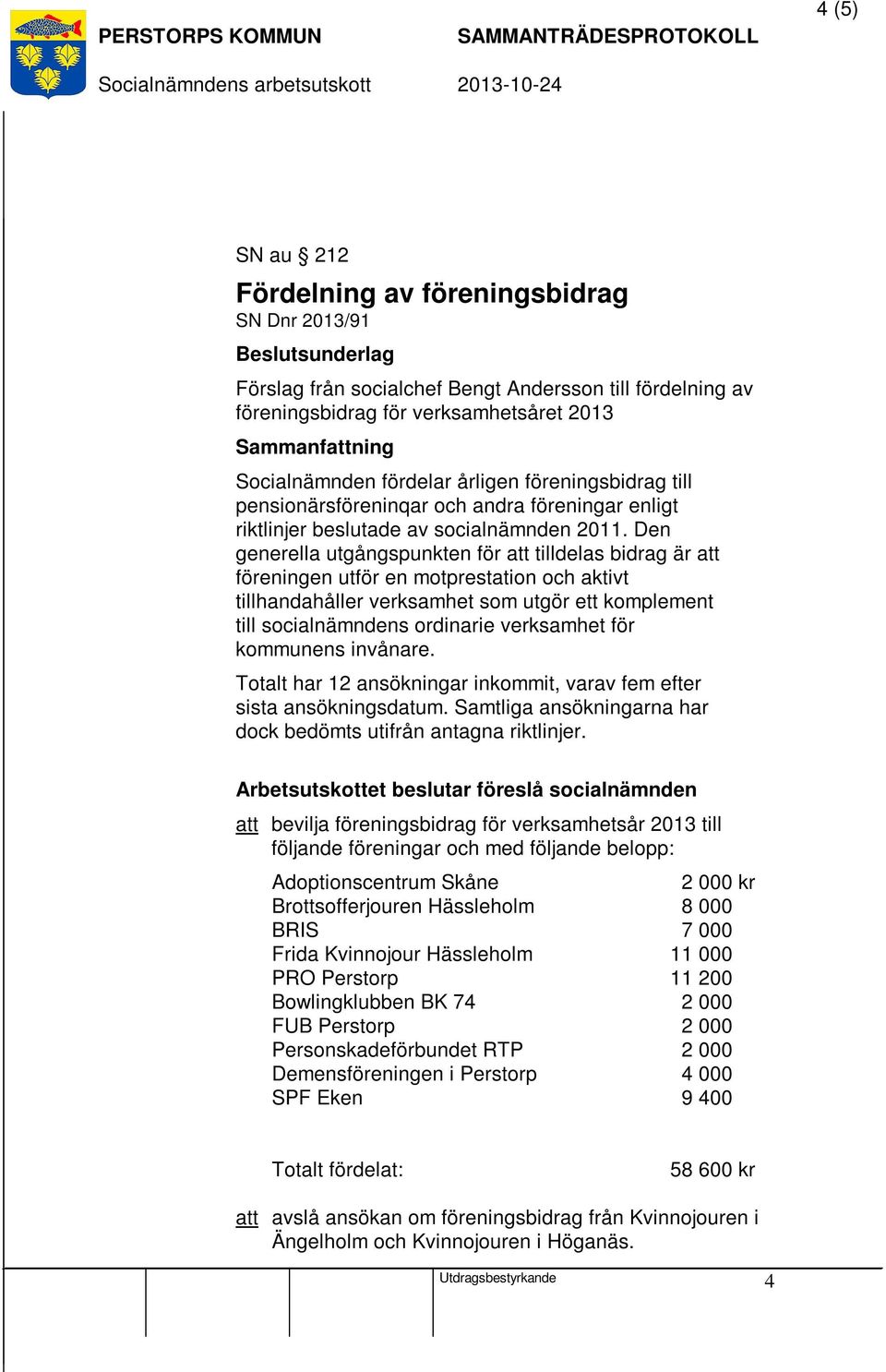 Den generella utgångspunkten för att tilldelas bidrag är att föreningen utför en motprestation och aktivt tillhandahåller verksamhet som utgör ett komplement till socialnämndens ordinarie verksamhet