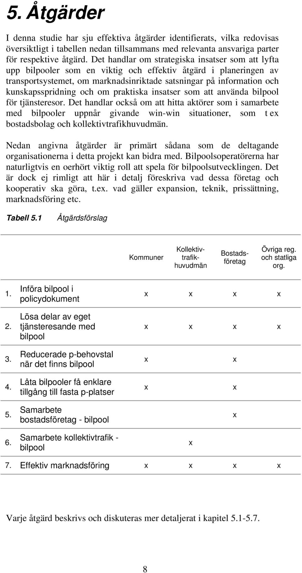 kunskapsspridning och om praktiska insatser som att använda bilpool för tjänsteresor.