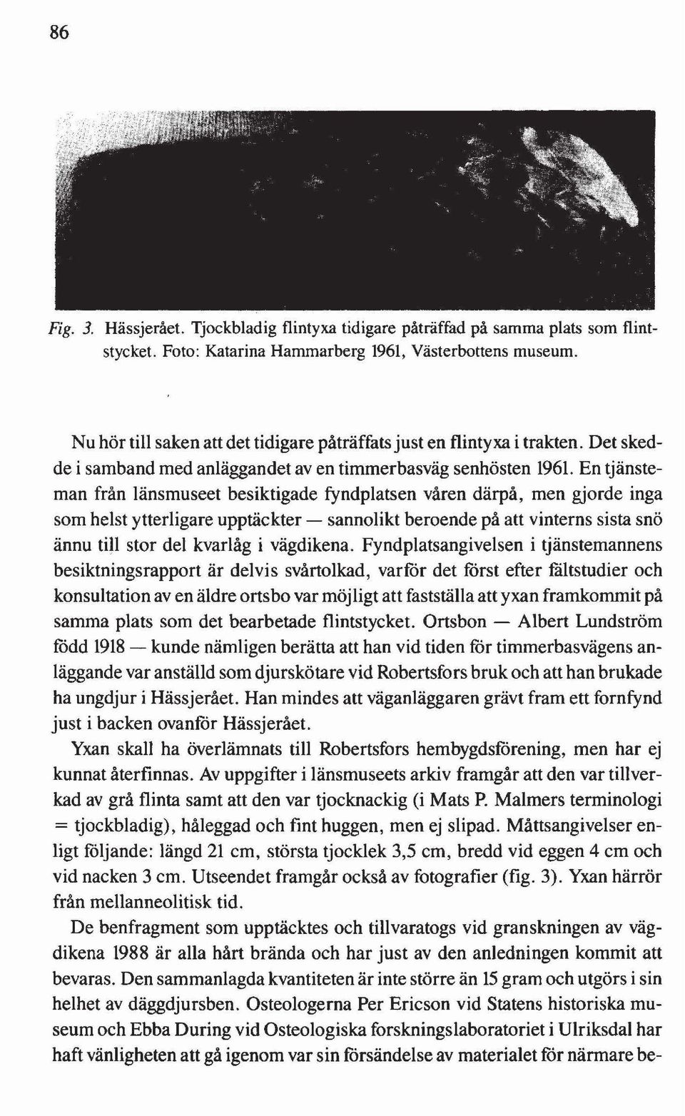 En tjänsteman från länsmuseet besiktigade fyndplatsen våren därpå, men gjorde inga som helst ytterligare upptäckter - sannolikt beroende på att vinterns sista snö ännu till stor del kvarlåg i