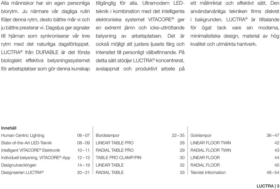 LUCTRA från DURABLE är det första biologiskt effektiva belysningssystemet för arbetsplatser som gör denna kunskap tillgänglig för alla.