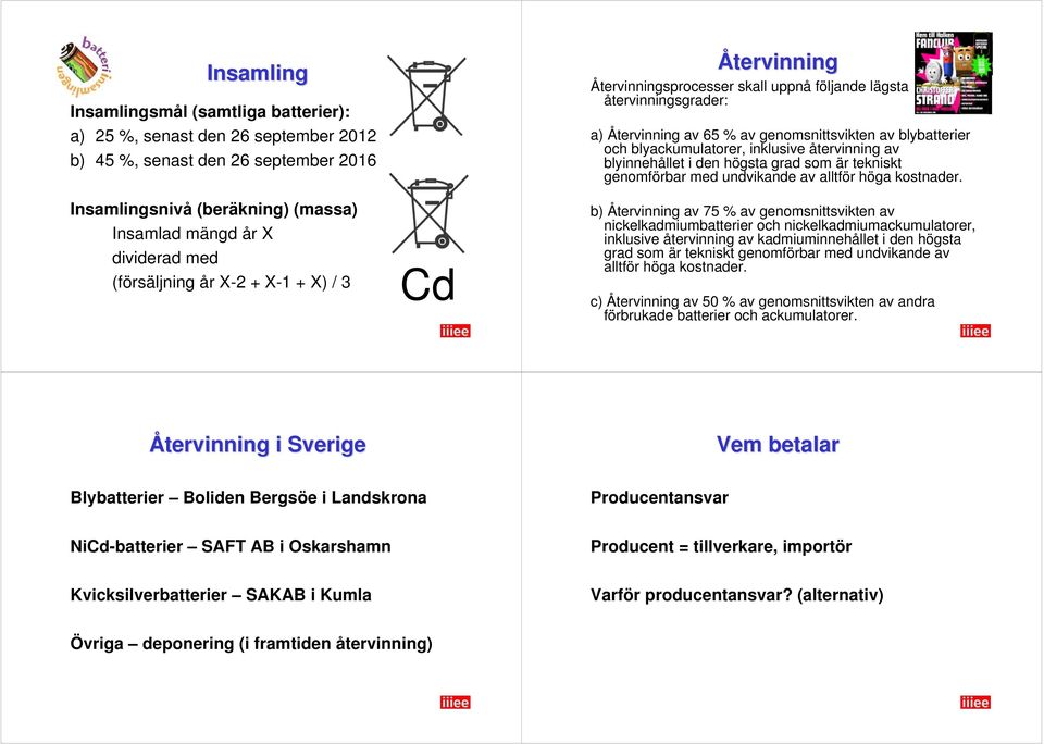 blyackumulatorer, inklusive återvinning av blyinnehållet i den högsta grad som är tekniskt genomförbar med undvikande av alltför höga kostnader.