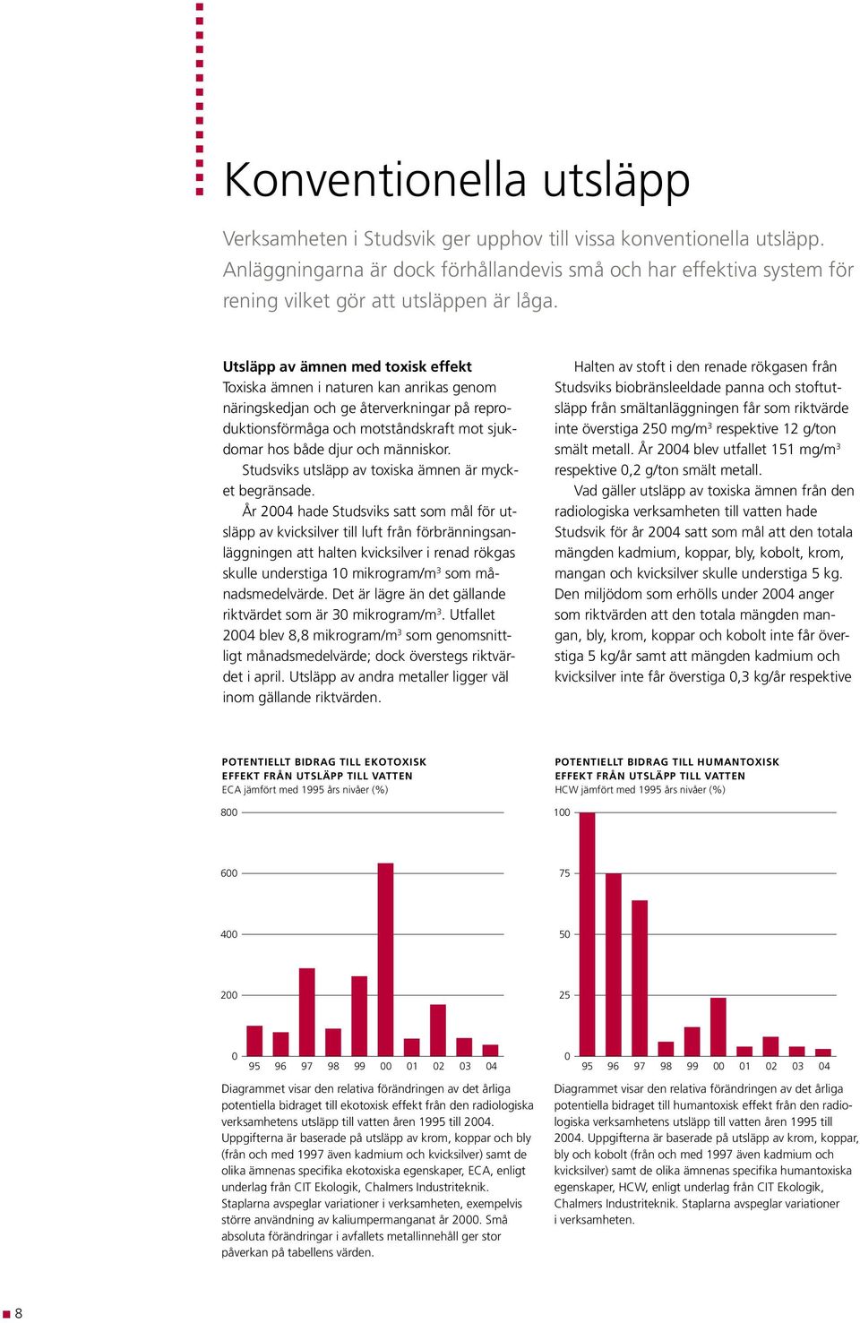 Utsläpp av ämnen med toxisk effekt Toxiska ämnen i naturen kan anrikas genom näringskedjan och ge återverkningar på reproduktionsförmåga och motståndskraft mot sjukdomar hos både djur och människor.