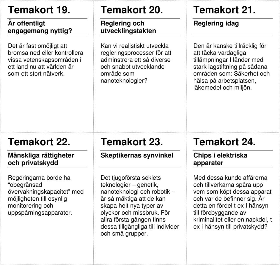 Reglering idag Den är kanske tillräcklig för att täcka vardagliga tillämpningar I länder med stark lagstiftning på sådana områden som: Säkerhet och hälsa på arbetsplatsen, läkemedel och miljön.