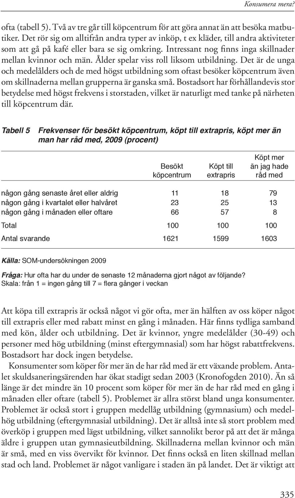 Ålder spelar viss roll liksom utbildning. Det är de unga och medelålders och de med högst utbildning som oftast besöker köpcentrum även om skillnaderna mellan grupperna är ganska små.