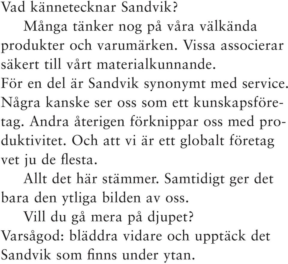 Några kanske ser oss som ett kunskapsföretag. Andra återigen förknippar oss med produktivitet.