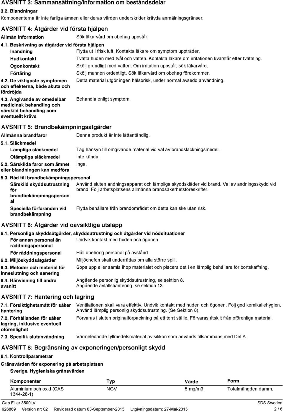 Inandning Hudkontakt Ogonkontakt Förtäring 4.2. De viktigaste symptomen och effekterna, både akuta och fördröjda 4.3.