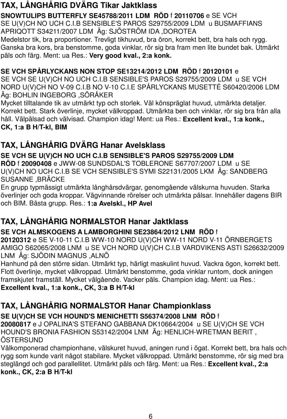 , 2:a konk. SE VCH SPÅRLYCKANS NON STOP SE13214/2012 LDM RÖD f 20120101 e SE VCH SE U(V)CH NO UCH C.I.