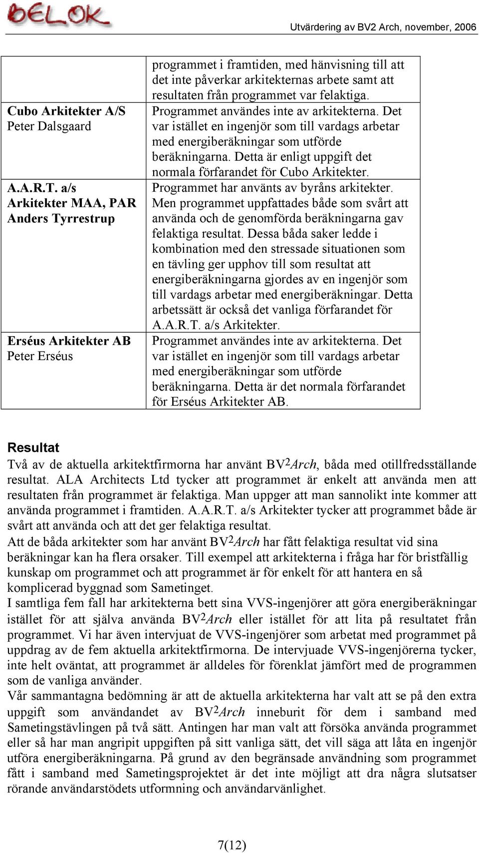 var felaktiga. Programmet användes inte av arkitekterna. Det var istället en ingenjör som till vardags arbetar med energiberäkningar som utförde beräkningarna.