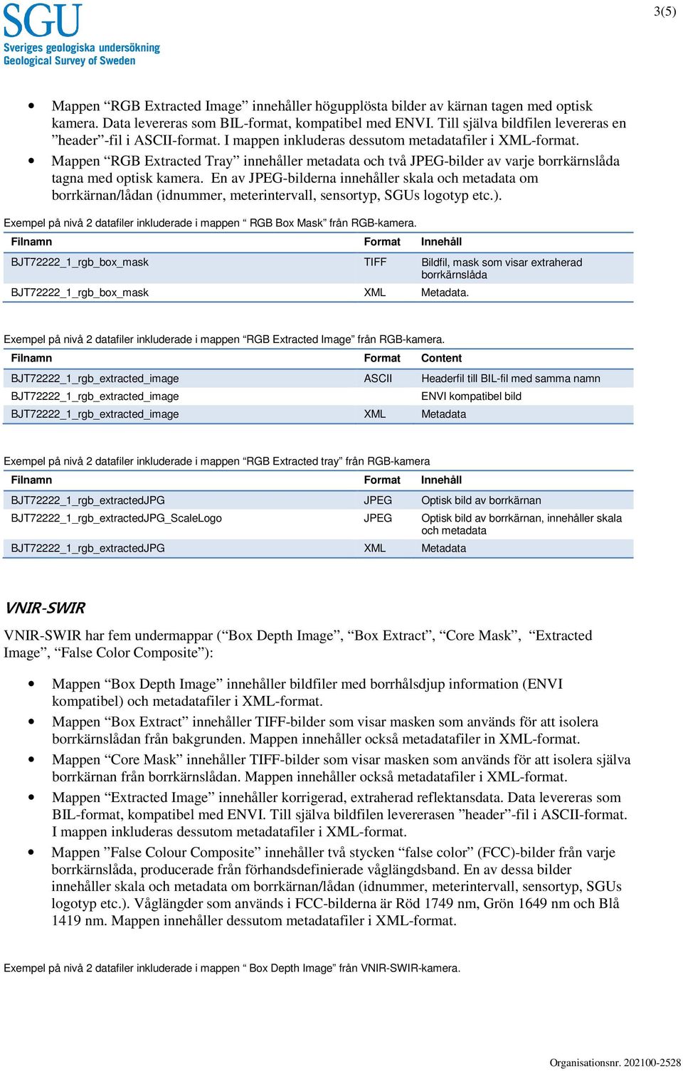 Mappen RGB Extracted Tray innehåller metadata och två JPEG-bilder av varje tagna med optisk kamera.