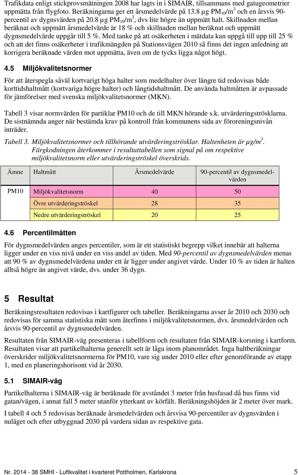 Skillnaden mellan beräknat och uppmätt årsmedelvärde är 18 % och skillnaden mellan beräknat och uppmätt dygnsmedelvärde uppgår till 5 %.