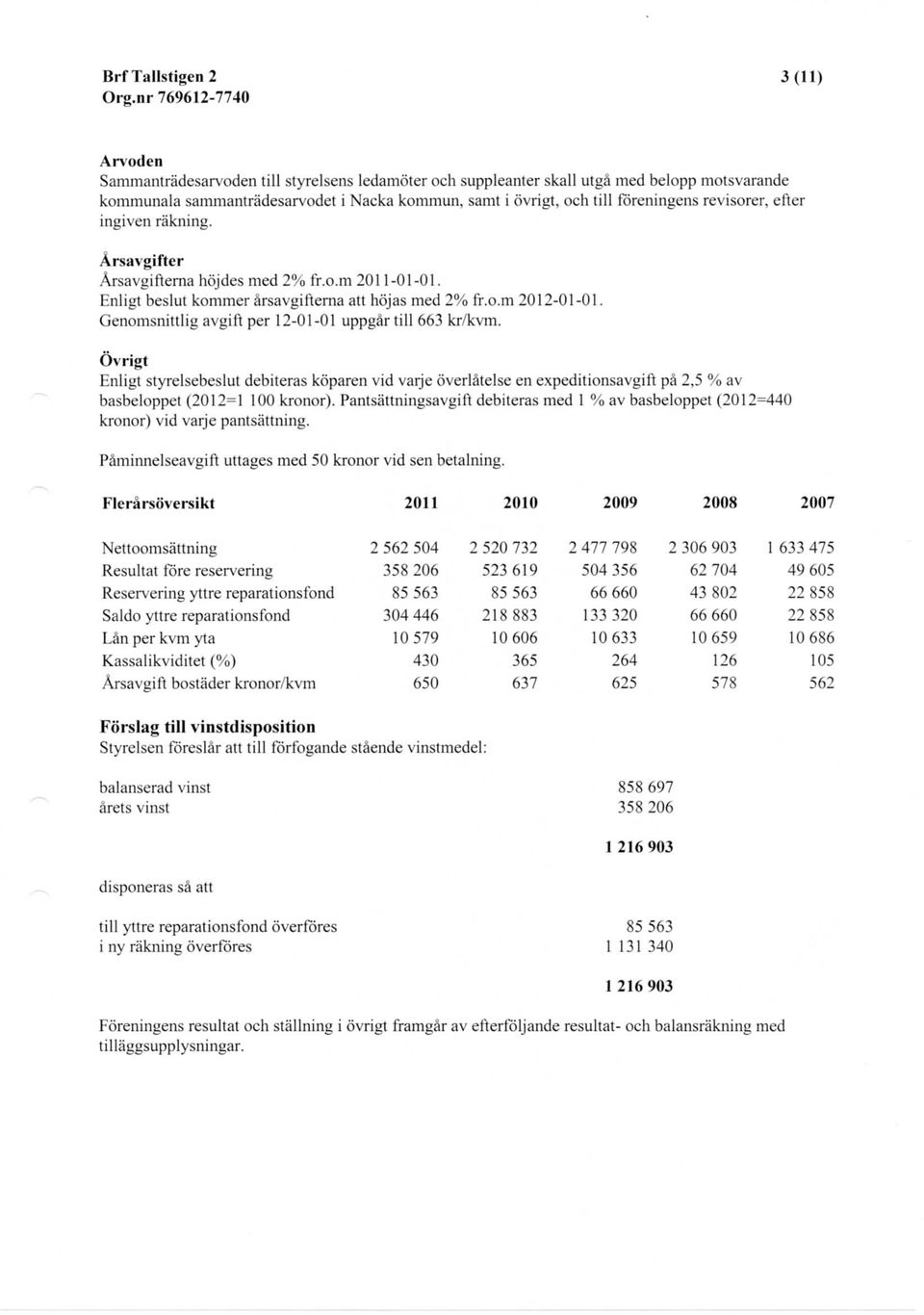 foreningens revisorer, efter ingiven rakning. Arsavgifter Arsavgifterna hojdes med 2% fr.o.m 2011-01-01. Enligt beslut kommer arsavgifterna att hqjas med 2% fr.o.m 2012-01-01.