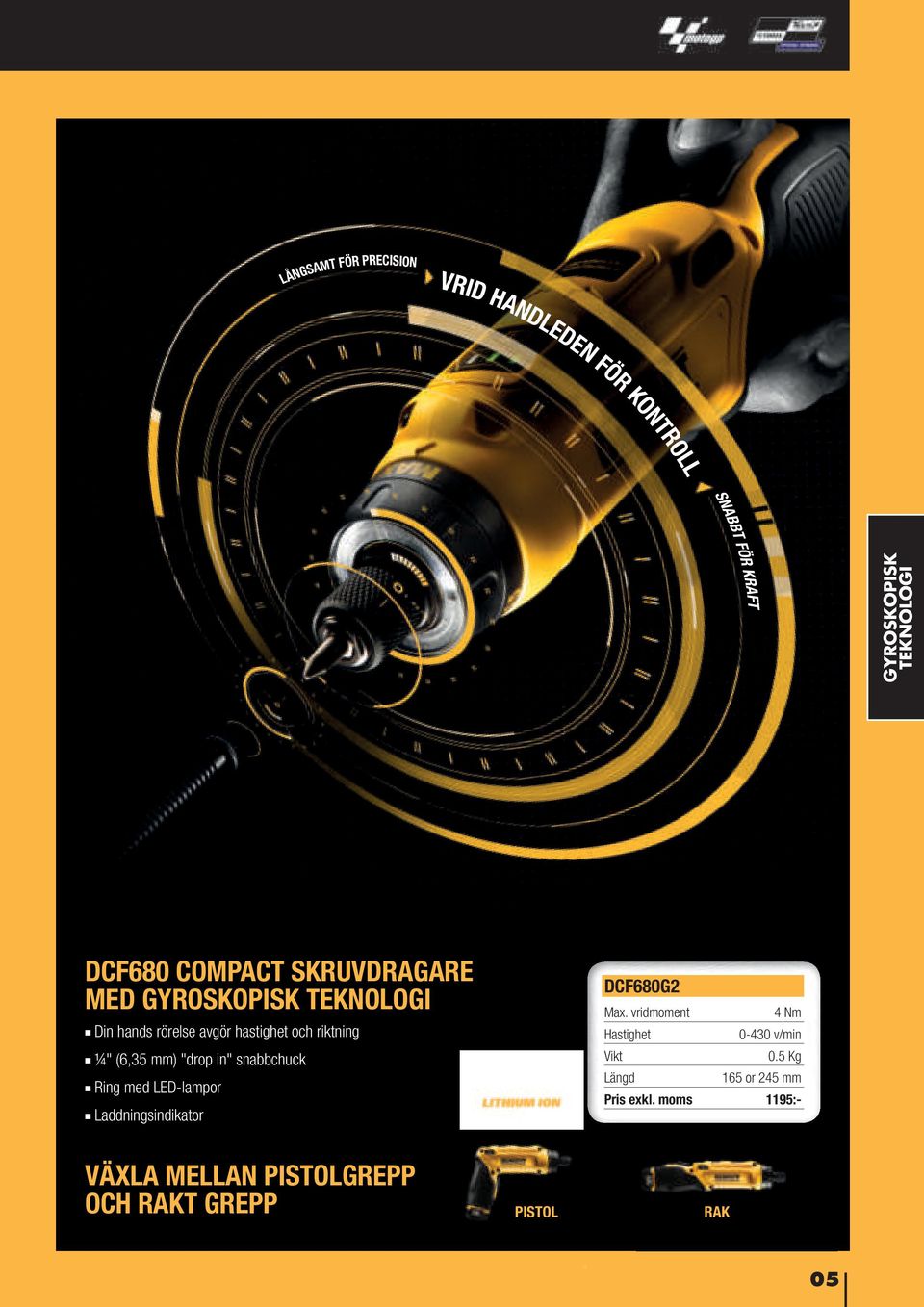 in" snabbchuck Ring med LED-lampor Laddningsindikator DCF680G2 Max.