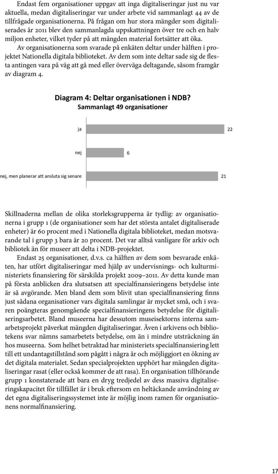 Av organisationerna som svarade på enkäten deltar under hälften i projektet Nationella digitala biblioteket.