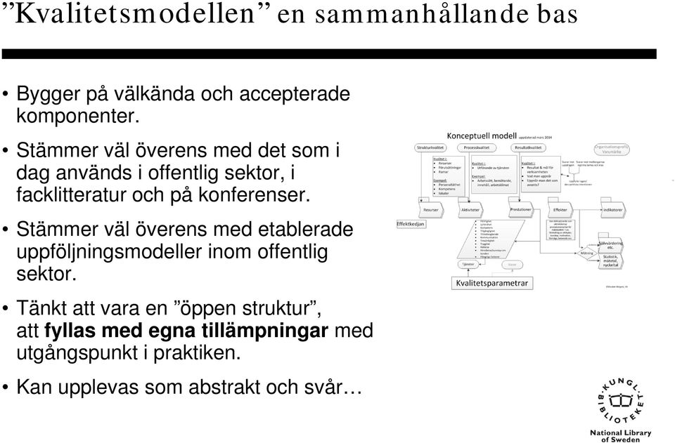 konferenser. Stämmer väl överens med etablerade uppföljningsmodeller inom offentlig sektor.