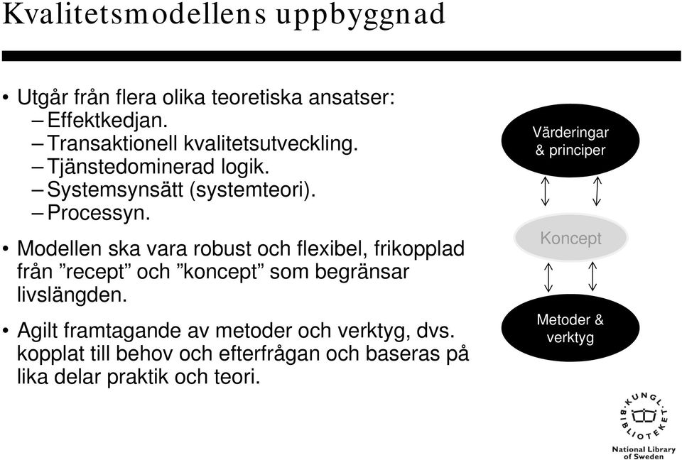 Modellen ska vara robust och flexibel, frikopplad från recept och koncept som begränsar livslängden.