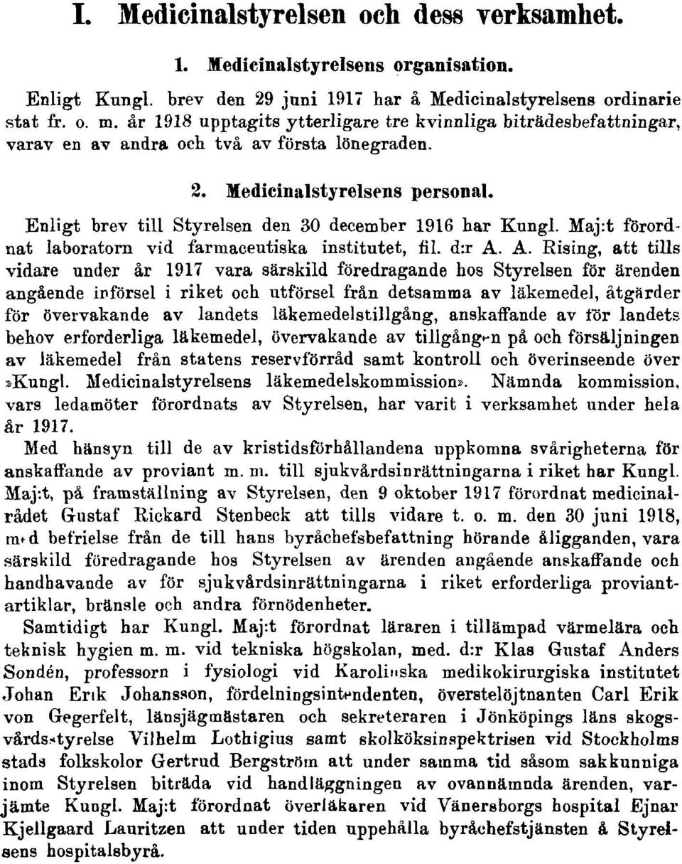 Enligt brev till Styrelsen den 30 december 1916 har Kungl. Maj:t förordnat laboratorn vid farmaceutiska institutet, fil. d:r A.