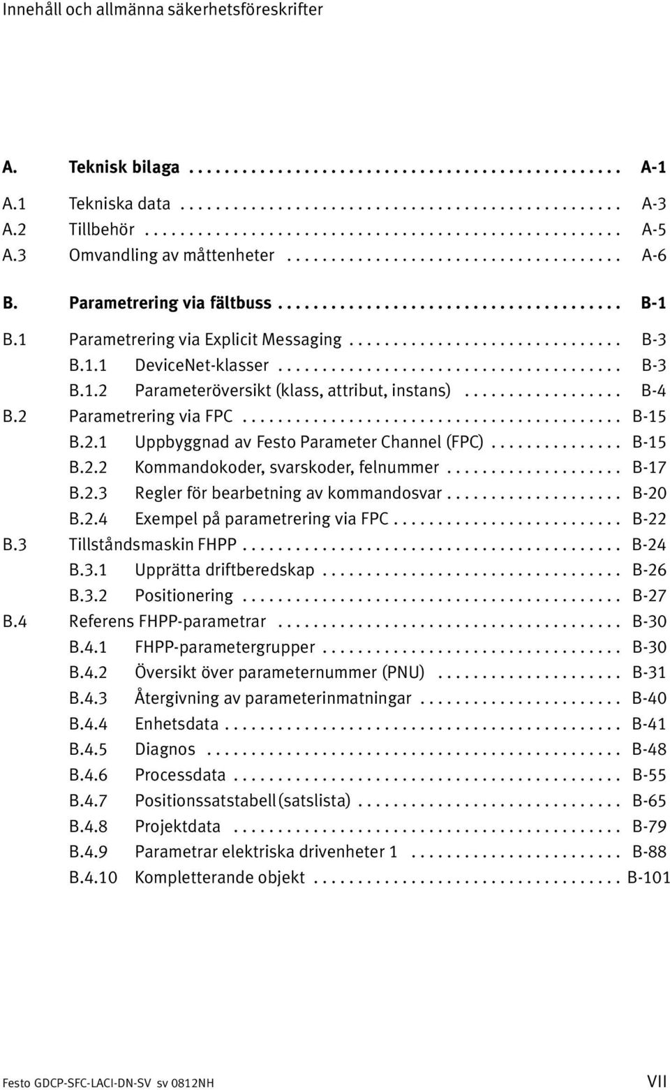 1 Parametrering via Explicit Messaging............................... B 3 B.1.1 DeviceNet klasser....................................... B 3 B.1.2 Parameteröversikt (klass, attribut, instans).................. B 4 B.