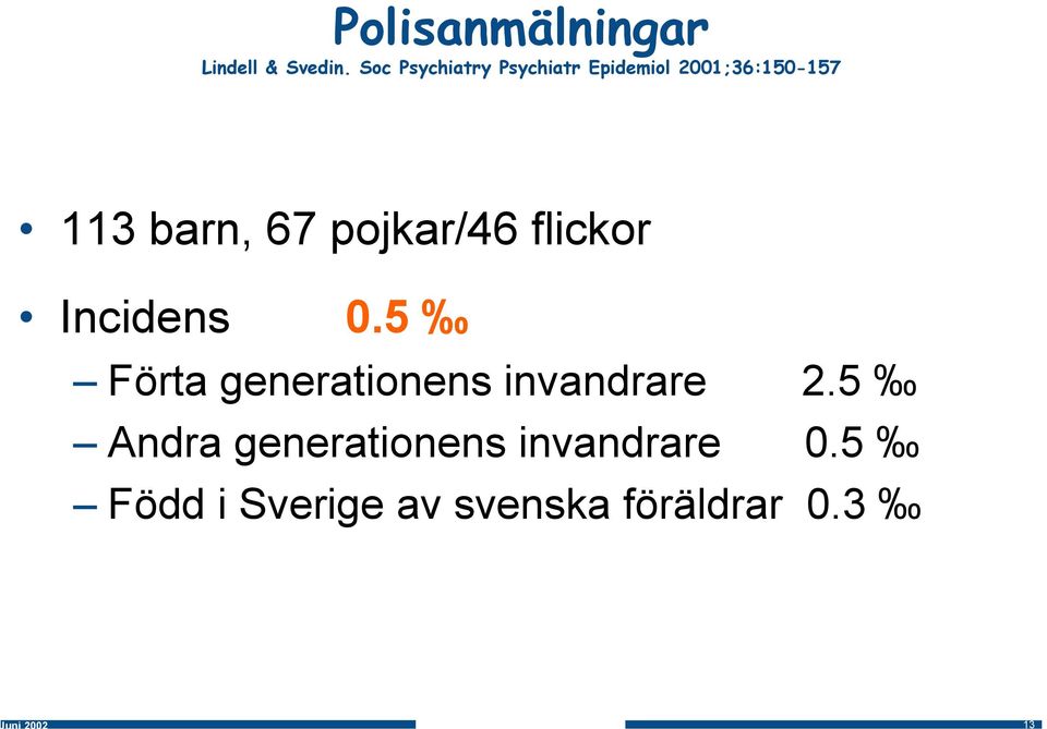 67 pojkar/46 flickor Incidens 0.