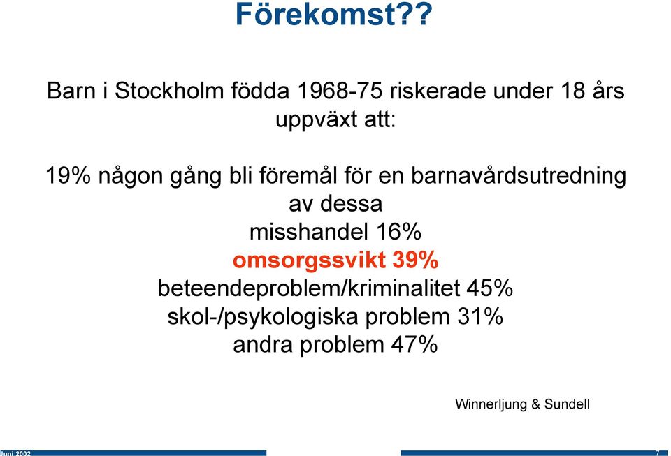 19% någon gång bli föremål för en barnavårdsutredning av dessa