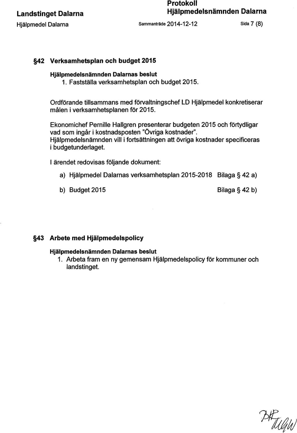 Ekonomichef Pernille Hallgren presenterar budgeten 2015 och förtydligar vad som ingår i kostnadsposten "Övriga kostnader".