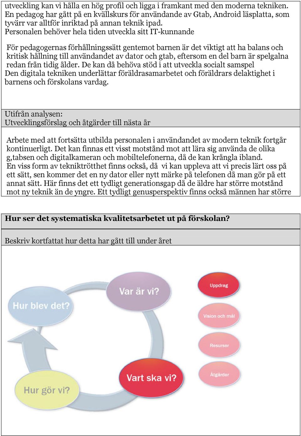 Personalen behöver hela tiden utveckla sitt IT-kunnande För pedagogernas förhållningssätt gentemot barnen är det viktigt att ha balans och kritisk hållning till användandet av dator och gtab,