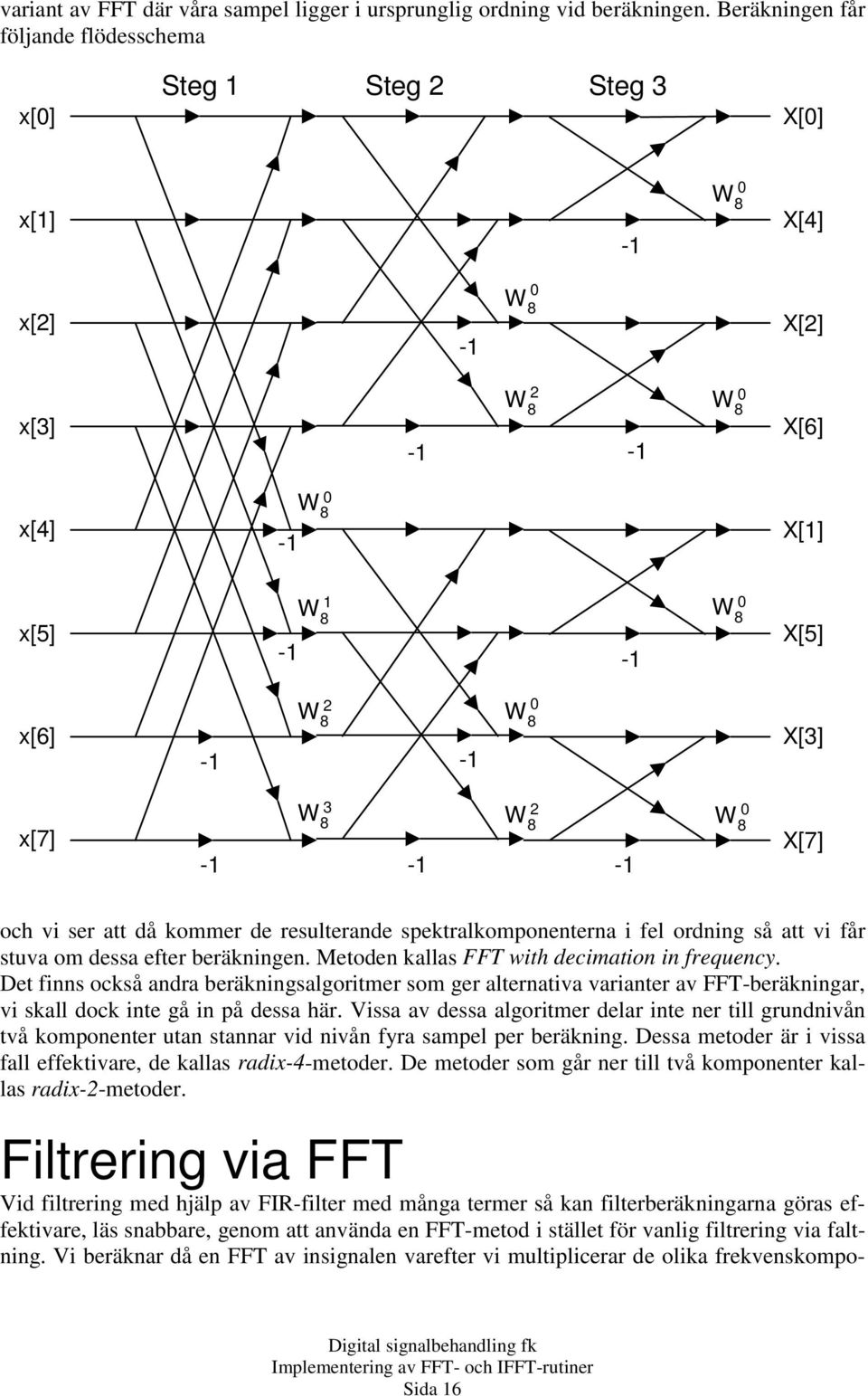 så att vi får stuva om dssa ftr bräig. Mtod allas FFT with dcimatio i frqucy. Dt fis ocså adra bräigsalgoritmr som gr altrativa variatr av FFT-bräigar, vi sall doc it gå i på dssa här.