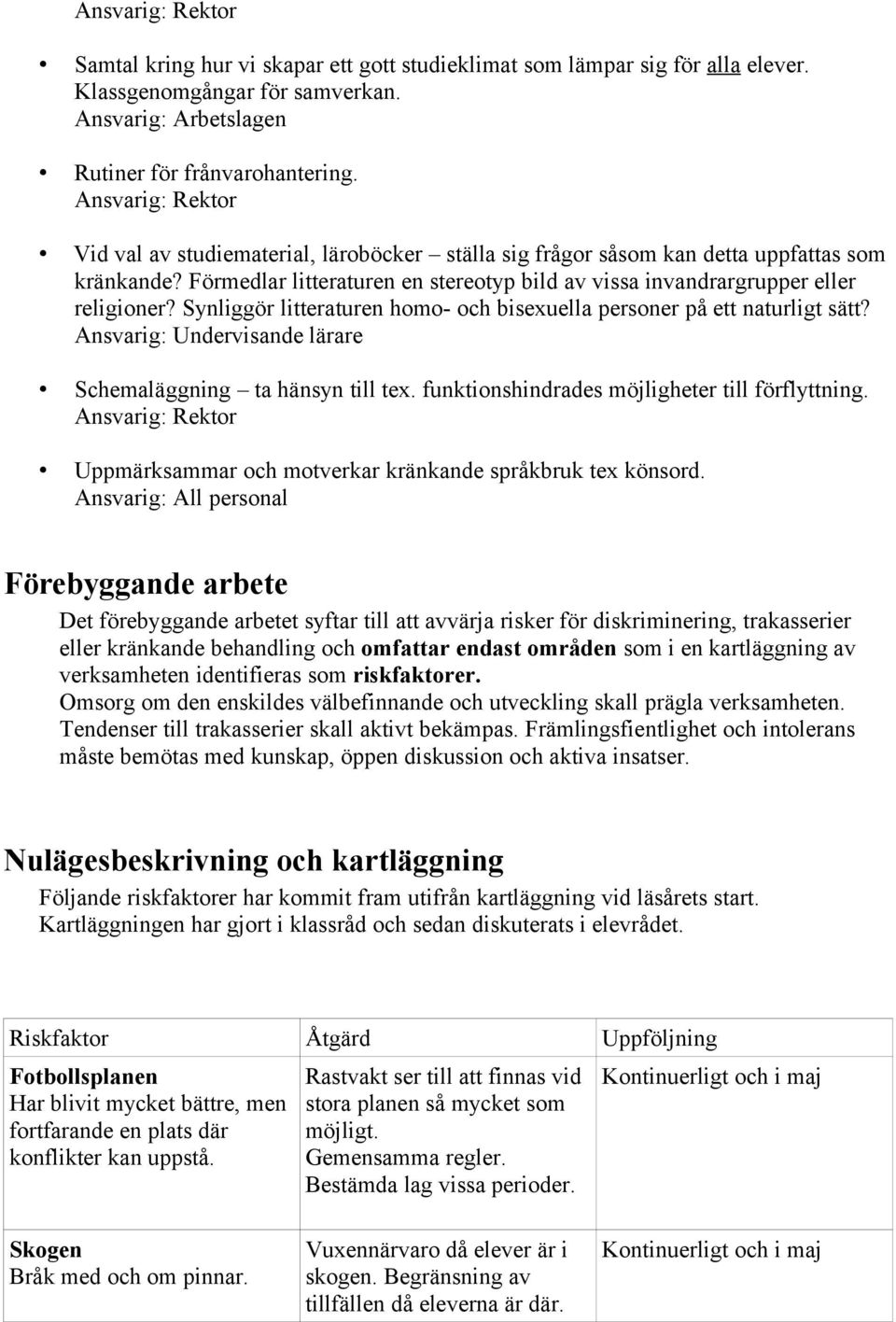 Synliggör litteraturen homo- och bisexuella personer på ett naturligt sätt? Ansvarig: Undervisande lärare Schemaläggning ta hänsyn till tex. funktionshindrades möjligheter till förflyttning.