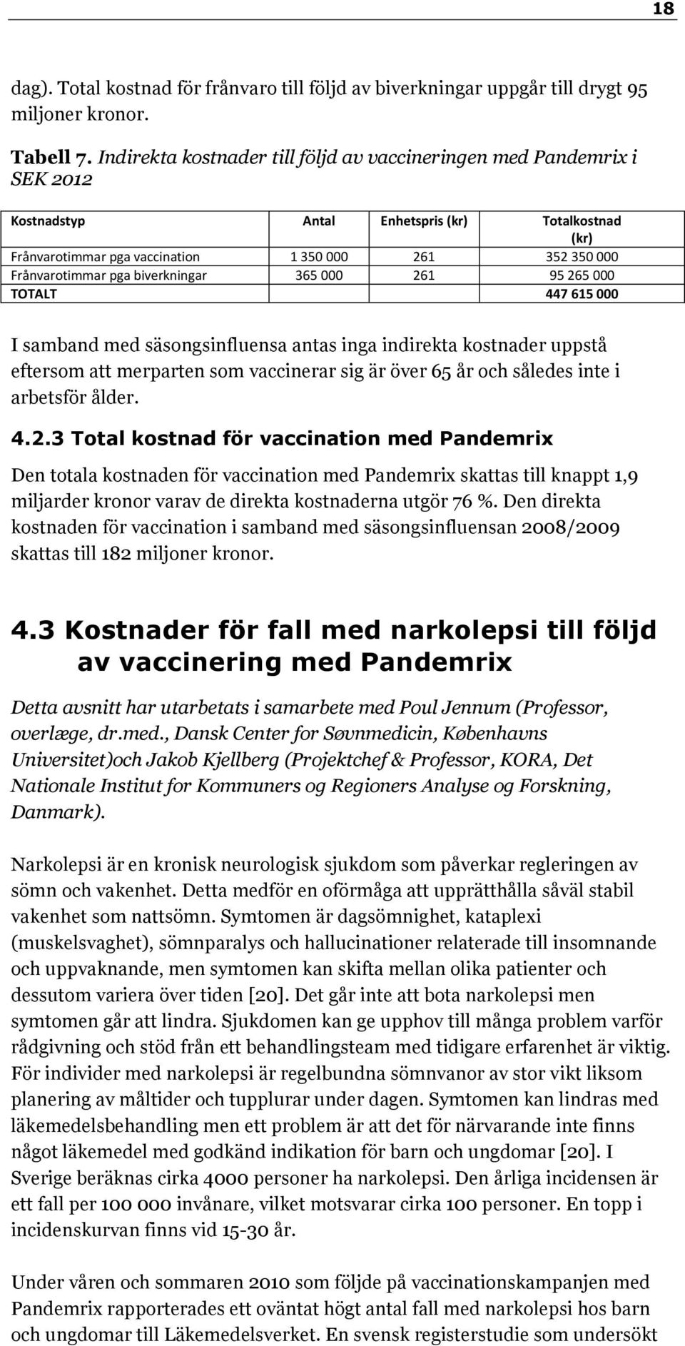 pga biverkningar 365 000 261 95 265 000 TOTALT 447 615 000 I samband med säsongsinfluensa antas inga indirekta kostnader uppstå eftersom att merparten som vaccinerar sig är över 65 år och således