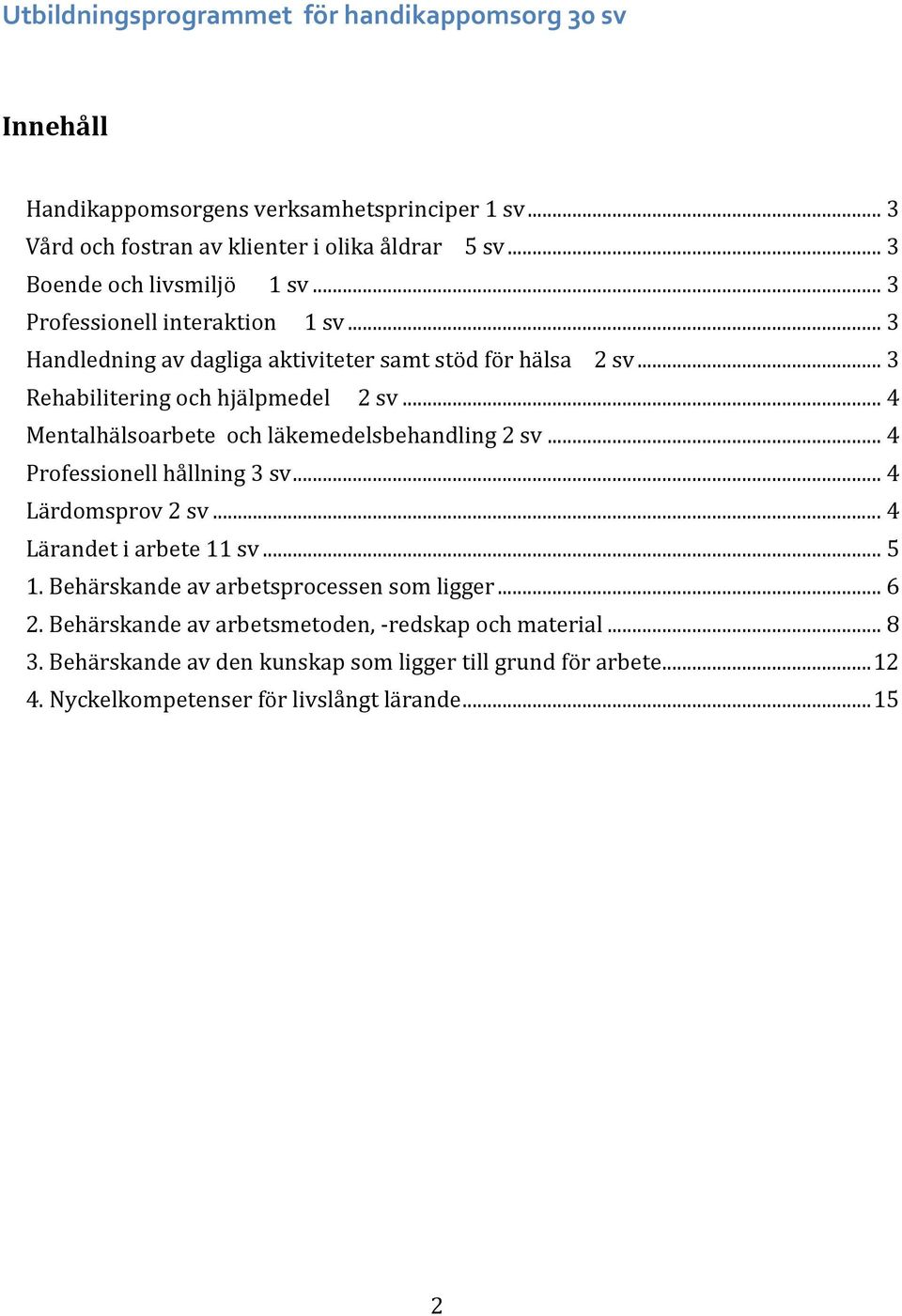 .. 3 Rehabilitering och hjälpmedel 2 sv... 4 Mentalhälsoarbete och läkemedelsbehandling 2 sv... 4 Professionell hållning 3 sv... 4 Lärdomsprov 2 sv.