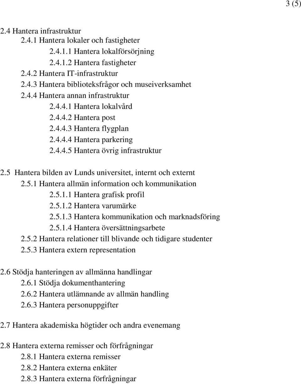 5 Hantera bilden av Lunds universitet, internt och externt 2.5.1 Hantera allmän information och kommunikation 2.5.1.1 Hantera grafisk profil 2.5.1.2 Hantera varumärke 2.5.1.3 Hantera kommunikation och marknadsföring 2.