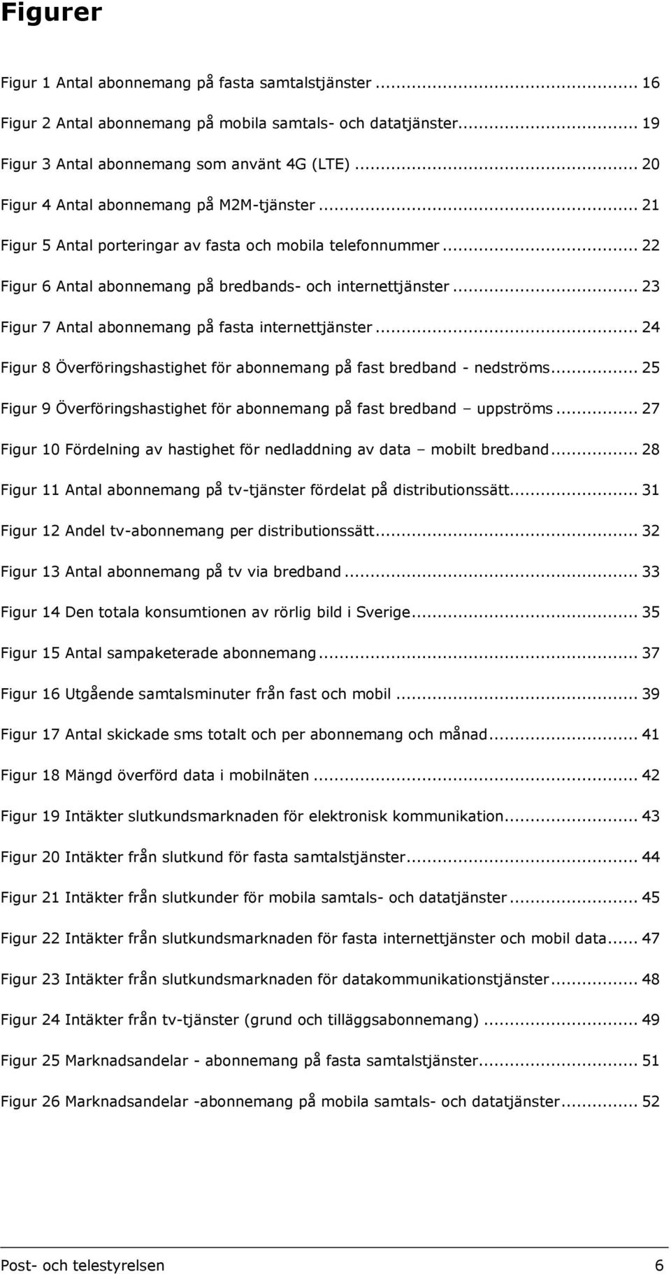 .. 23 Figur 7 Antal abonnemang på fasta internettjänster... 24 Figur 8 Överföringshastighet för abonnemang på fast bredband - nedströms.