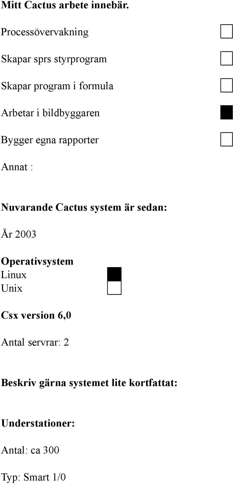 bildbyggaren Bygger egna rapporter Annat : Nuvarande Cactus syem är sedan: År