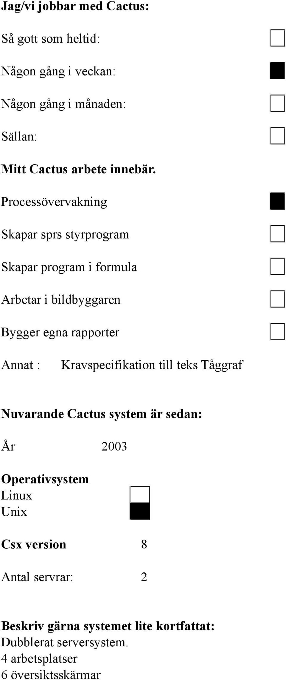 Processövervakning Skapar sprs yrprogram Skapar program i formula Arbetar i bildbyggaren Bygger egna rapporter Annat