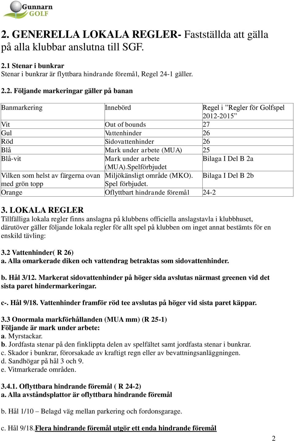 Bilaga I Del B 2a (MUA).Spelförbjudet Vilken som helst av färgerna ovan Miljökänsligt område (MKO). Bilaga I Del B 2b med grön topp Spel förbjudet. Orange Oflyttbart hindrande föremål 24-2 3.