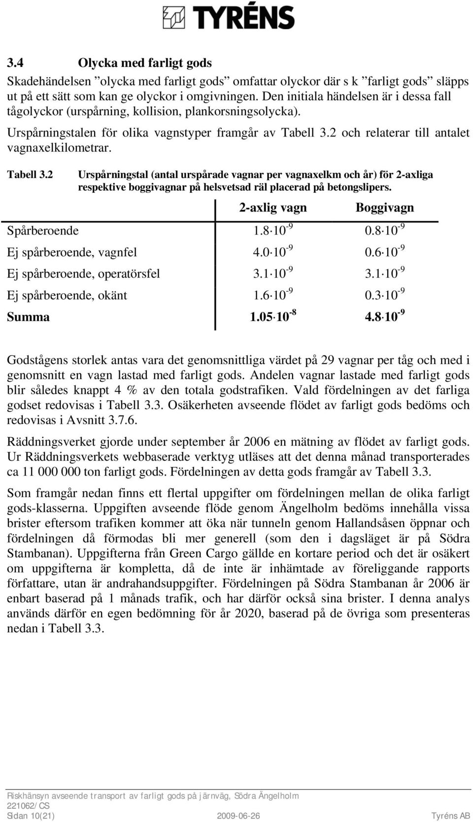 2 och relaterar till antalet vagnaxelkilometrar. Tabell 3.