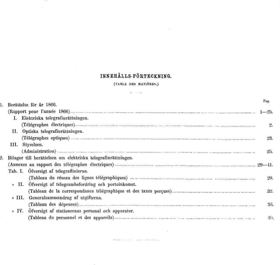 (Annexes au rapport des télégraphes électriques) 29 41. Tab. I. Öfversigt af telegraflinierna. (Tableau du réseau des lignes télégraphiques) 29.» II.