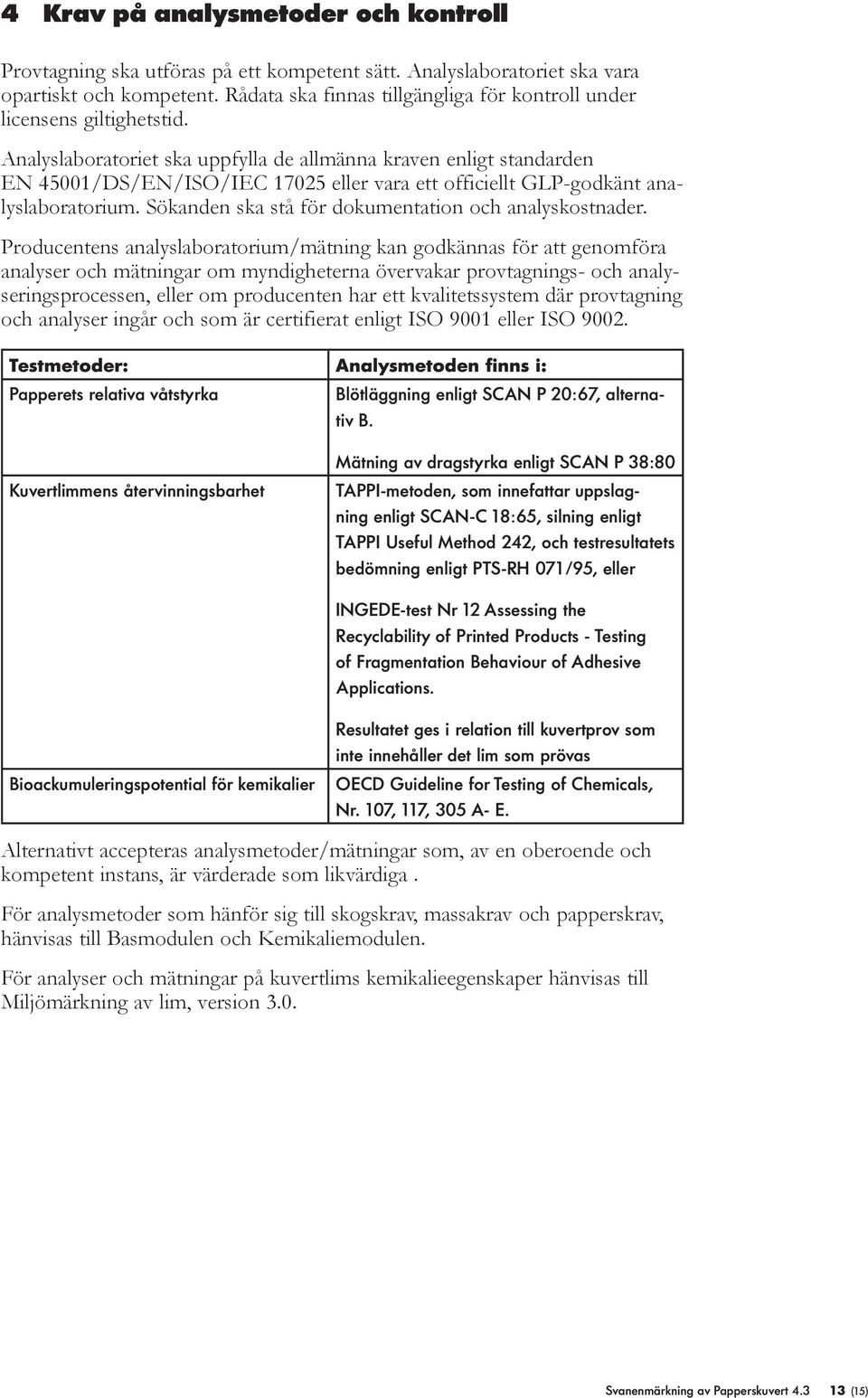 Analyslaboratoriet ska uppfylla de allmänna kraven enligt standarden EN 45001/DS/EN/ISO/IEC 17025 eller vara ett officiellt GLP-godkänt analyslaboratorium.