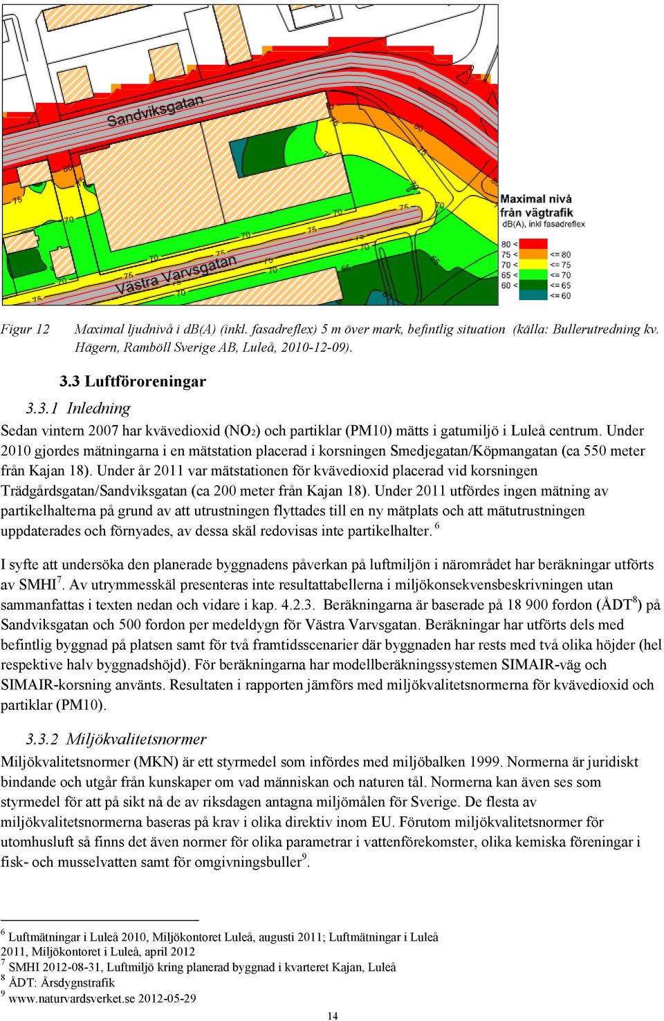 Under 2010 gjordes mätningarna i en mätstation placerad i korsningen Smedjegatan/Köpmangatan (ca 550 meter från Kajan 18).