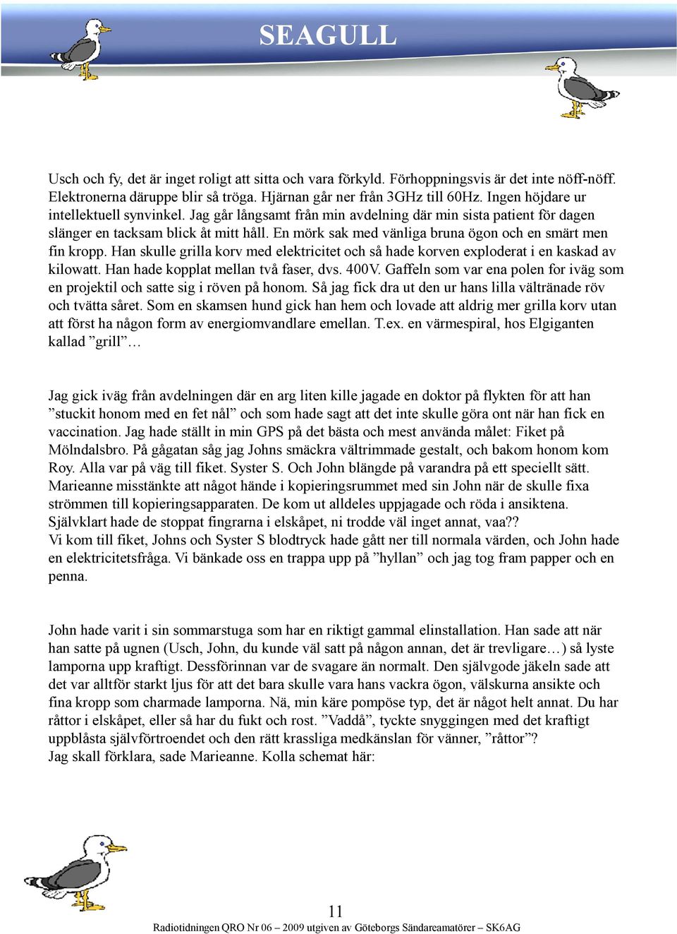 En mörk sak med vänliga bruna ögon och en smärt men fin kropp. Han skulle grilla korv med elektricitet och så hade korven exploderat i en kaskad av kilowatt. Han hade kopplat mellan två faser, dvs.