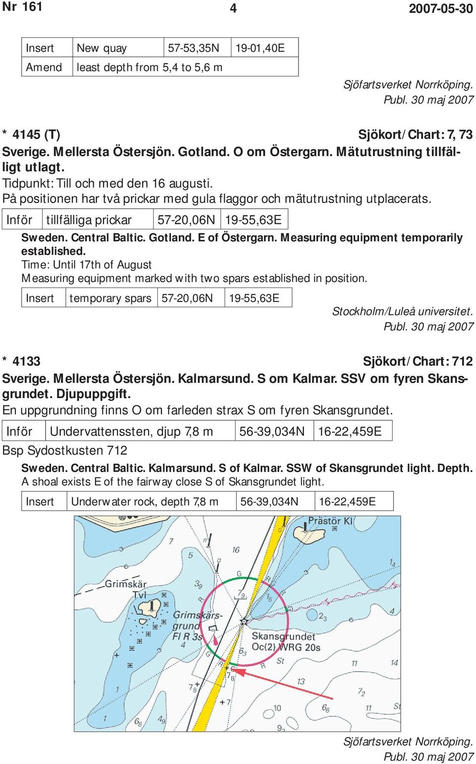 Inför tillfälliga prickar 57-20,06N 19-55,63E Sweden. Central Baltic. Gotland. E of Östergarn. Measuring equipment temporarily established.