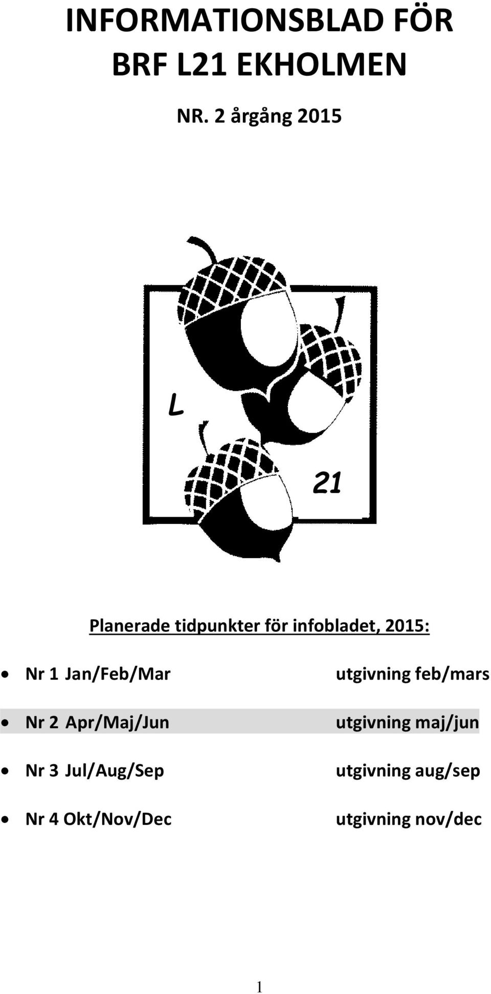 Nr 1 Jan/Feb/Mar Nr 2 Apr/Maj/Jun Nr 3 Jul/Aug/Sep Nr 4